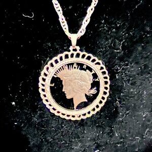 Silver liberty head necklace on 42”chain